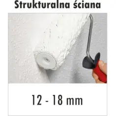 Rodzaje wałków do malowania: krótki do gładkich ścian (9-12 mm), średni do strukturalnych (12-18 mm) i długi do tynku (powyżej 18 mm).