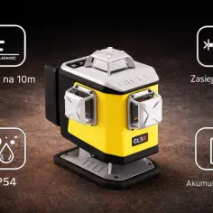 Jaka poziomica laserowa CL5R? Dokładność ±1,5mm/10m, zasięg 70m, IP54, akumulator Li-Ion.