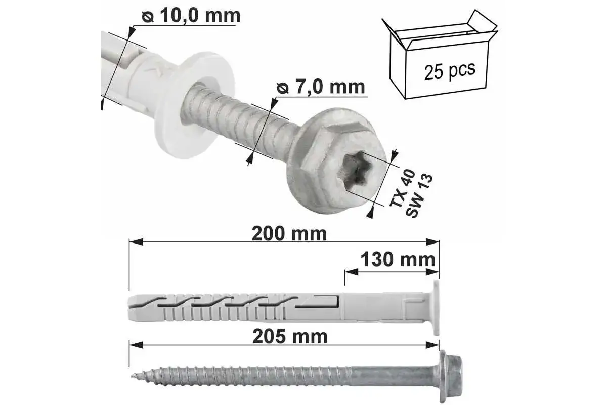 Wiertło 10 mm do kołka 7 mm. Zestaw 25 szt. Wymiary: 200 mm, 130 mm, 205 mm. Jak dobrać wiertło do kołka?